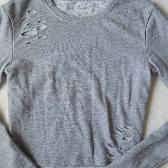 Alphalete Distressed Long Sleeve Crop Top Crewneck - Picture 6 of 14